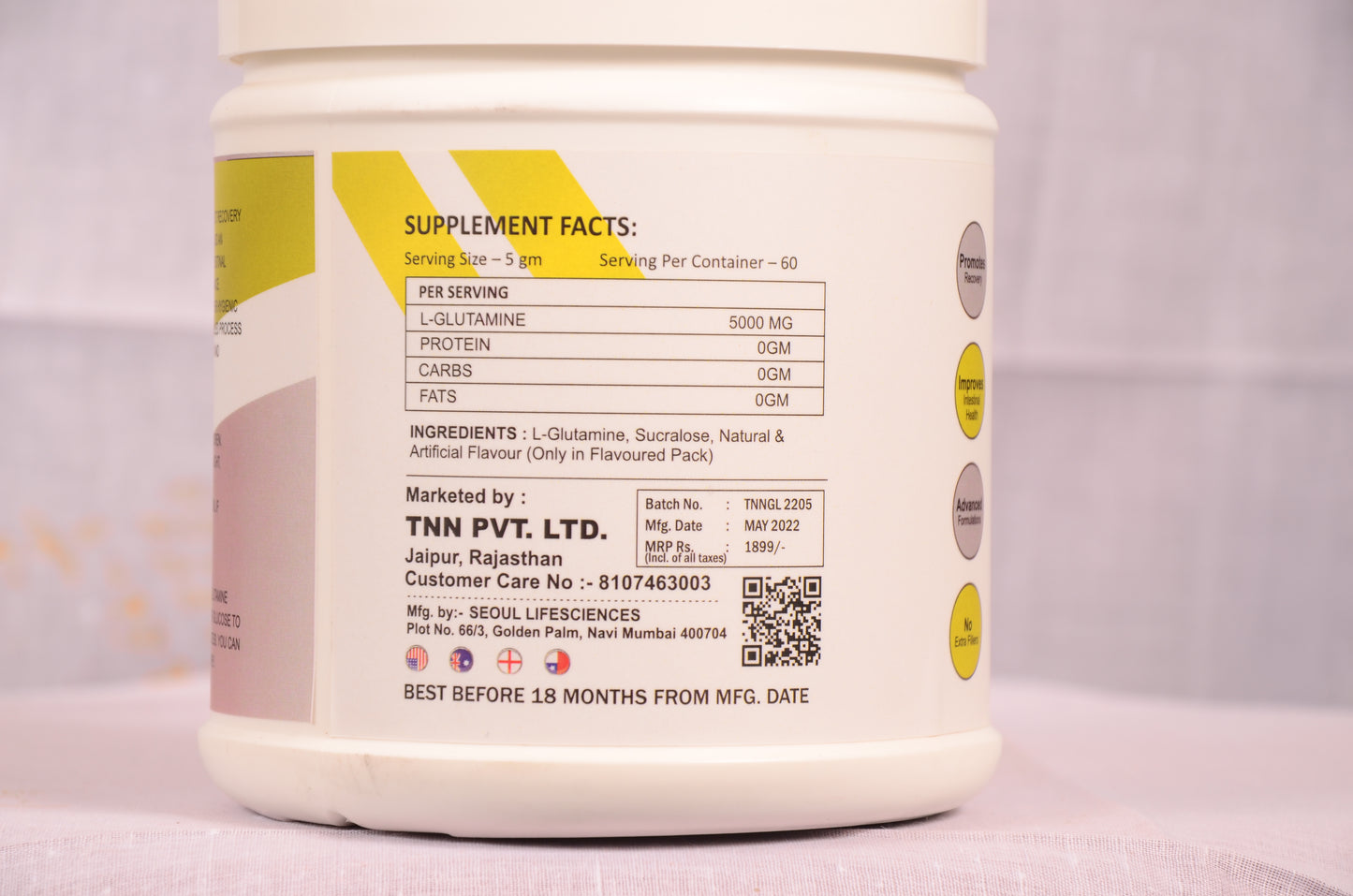 Glutamine Powder | Glutamine Supplement for Men & Women | Unflavoured - 250 Grams, Glutamine Recovery || Glutamine Powder After Workout