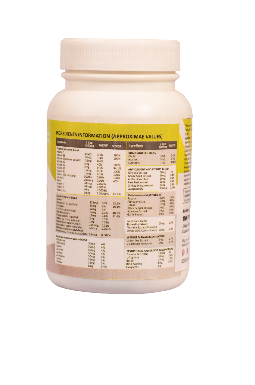 Multivitamin | True Vitamin For Men And Women With Antioxidant & Herbs Blend Vitamin C, D3, Zinc,Vitamin, Extract For Energy, Stamina & Immunity 60 Multivitamin Soft Gel Capsules