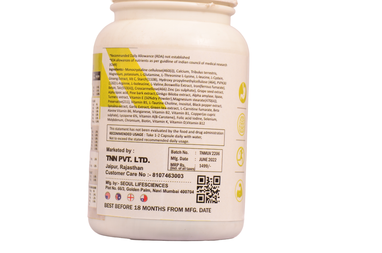 Multivitamin | True Vitamin For Men And Women With Antioxidant & Herbs Blend Vitamin C, D3, Zinc,Vitamin, Extract For Energy, Stamina & Immunity 60 Multivitamin Soft Gel Capsules